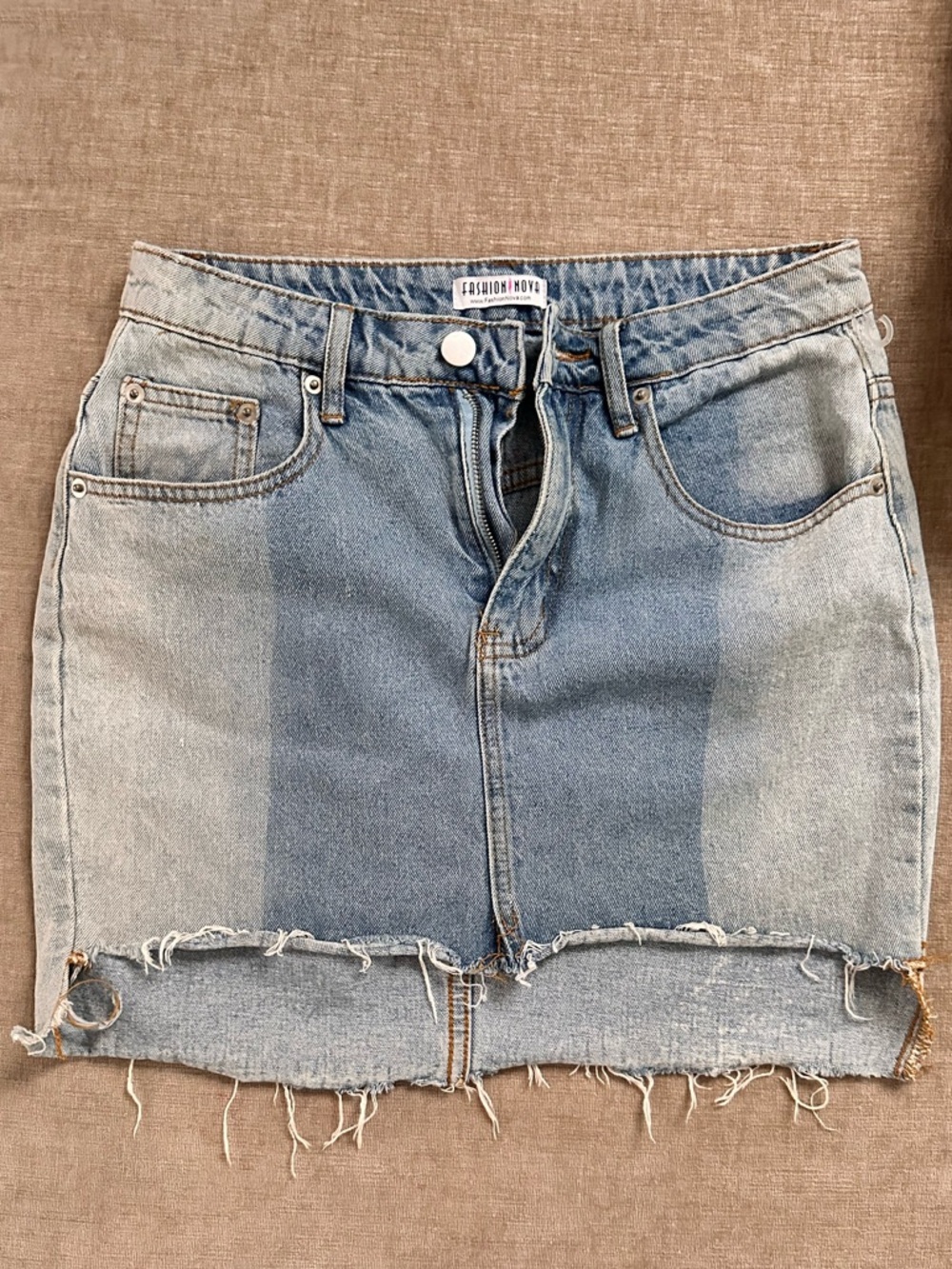 Fashion Nova Two-Tone Denim Colorblock Mini Skirt